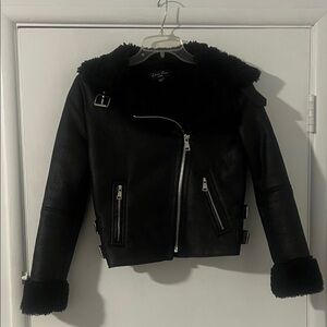 Love Tree Black Faux Fur motto Jacket